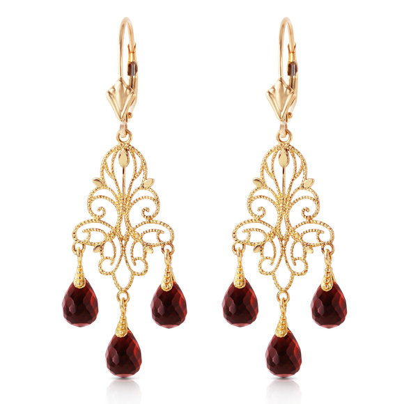 14K. GOLD CHANDELIERS EARRING WITH NATURAL GARNETS (Yellow Gold)